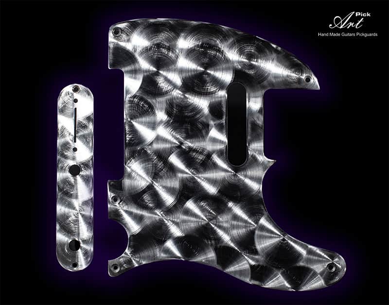 Magic Telecaster Pickguard Silver SET-of-2 w Control Plate Holographic Circles Made from Steel Tele Pickguard for Fender image 1