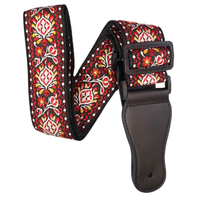 Red Orange Black White Retro Jacquard Woven Guitar Strap image 2
