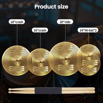 Cymbal Pack Drum Cymbals Set 14"/14"/16"/18"/20" 5 Pieces Cymbals with Cymbal Bag for Drum Set image 2