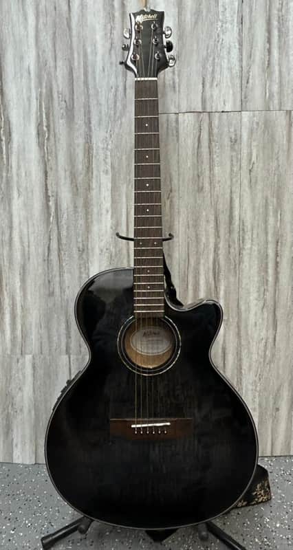 Mitchell MX430QAB Exotic Series Acoustic-Electric Guitar Regular Midnight Black Edge Burst image 1