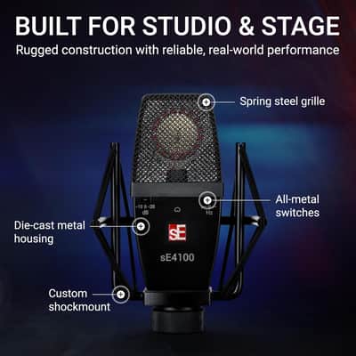 SE ELECTRONICS sE4100 Large Diaphragm Condenser Microphone with Gold Capsule, Cardioid Pickup Pattern, Pads & Low-Cut Filters & Shockmount - Professional Studio Recording Microphone (Matched Pair) image 7