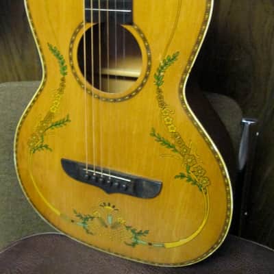 Unknown Parlor Acoustic Guitar 30s/40s art deco soso player w/intonation issues image 16
