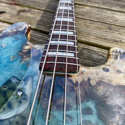 JL Custom  P-Bass  2021 Buckeye Burl blue epoxy image 7