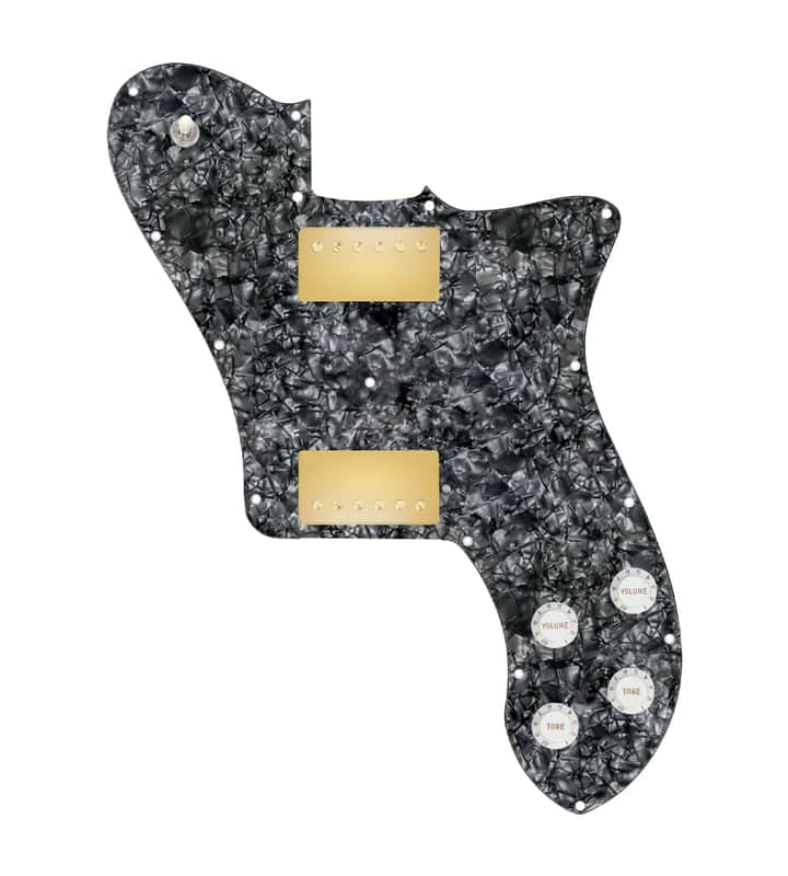 920D Custom 72 Deluxe Tele Loaded Pickguard With Gold Roughneck Humbuckers, White Knobs, and Black Pearl Pickguard image 1