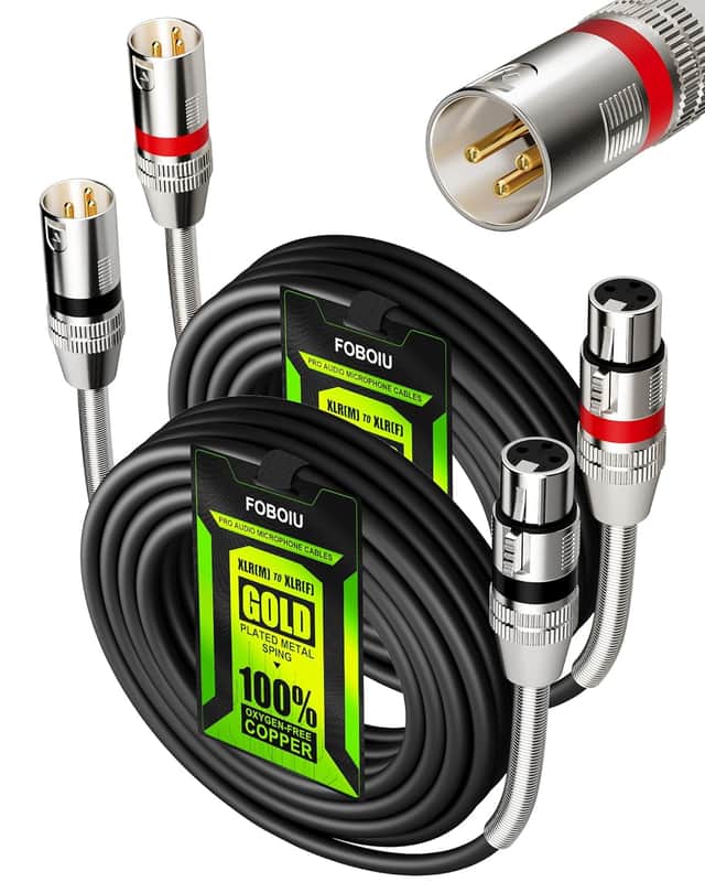 XLR Cables 15ft 2 Pack, XLR Microphone Cable with Metal Spring SR, OFC Male to Female XLR 3-pin Balanced Shielded Mic Cable for Speaker Podcast Audio Mixer,Black image 1