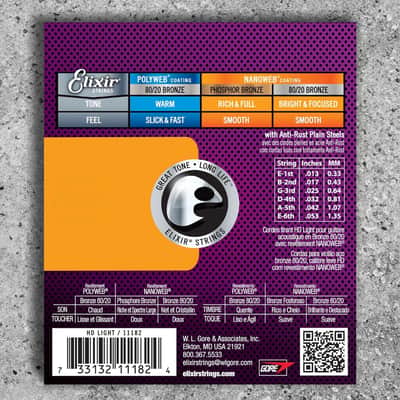 Elixir 80/20 Bronze Acoustic Guitar Strings NANOWEB Coating HD Light .013-.053 image 2