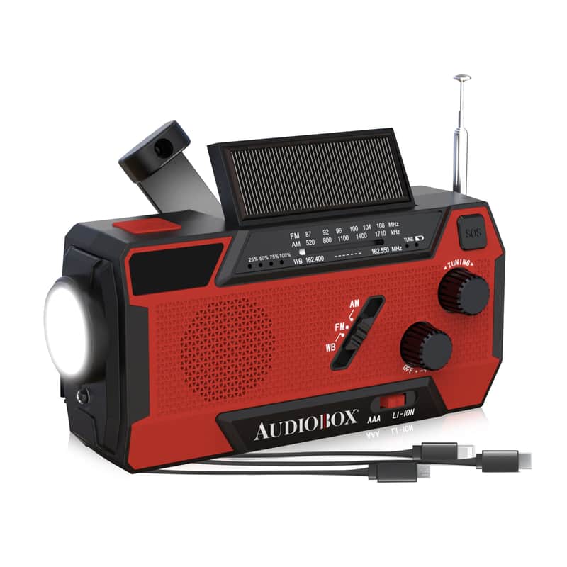 Emergency Radio with Power Bank – NOAA Weather Alert, Solar/Crank/USB Charging, LED Flashlight, AM/FM/WB image 1
