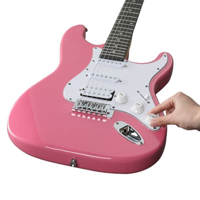 Cxxss KST Stylish H-S-S Pickup Electric Guitar Kit with 5W AMP Bag Guitar Strap Strings rose red image 13
