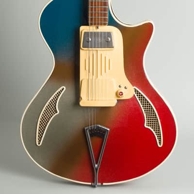 Wandre Blue Jeans/Teen Ager Model 900 Semi-Hollow Body Electric Guitar (1960), black hard shell case. image 3