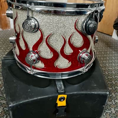 DW Collector's Series Drum Set - Rare Graphics kit in Red/silver sparkle tribal flames image 13