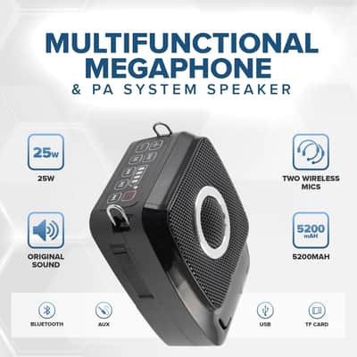 Voice Amplifier with 2 Wireless Mics, 25W High Capacity 5200mAh Personal Voice Amplifier Portable Pa System Megaphone Bluetooth Speaker,Wireless Microphone System for Teaching, Fitness, Outdoor image 2