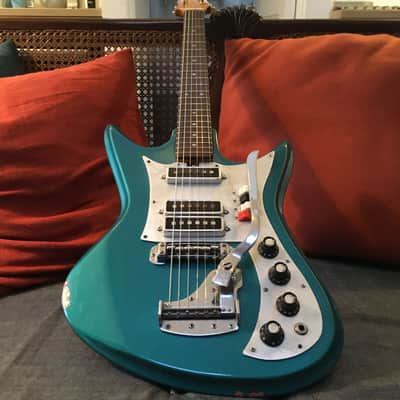 Vintage 60s MIJ Teisco K-3L / ET-312 Sharkfin Electric Guitar - Blue + Hard Case image 2