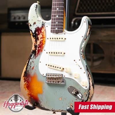 Fender Custom Shop 1965 Stratocaster Super Heavy Relic Electric Guitar - Super Faded Aged Firemist Silver over 3-Color Sunburst with Hardshell Case image 1