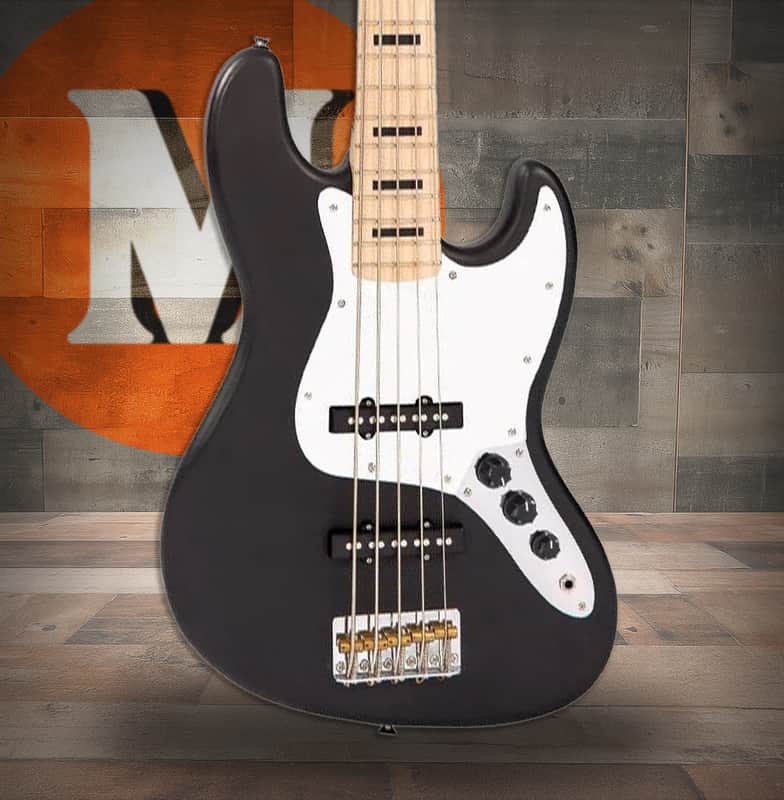 Vintage VJ75 ReIssued Maple Fingerboard Bass Guitar 5-String - Black (VJ75MBK) image 1