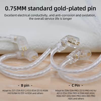 KZ Silver plated upgrade cable 2PIN 0.75mm Type "C" for compatible models KZ In Ear Earphones image 2