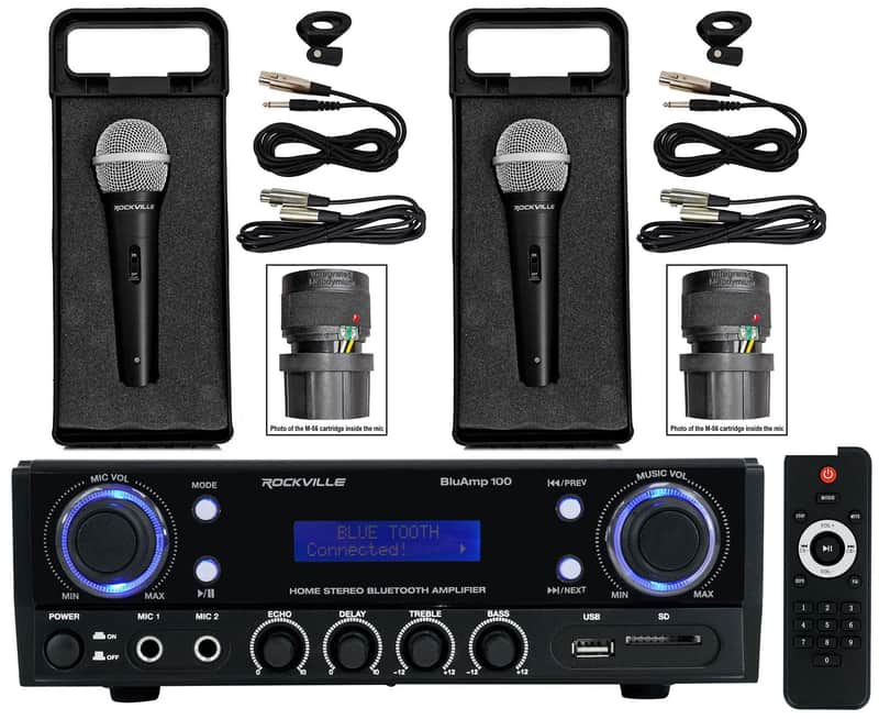 Rockville BLUAMP 100 Home Stereo Bluetooth Amplifier with USB/RCA Out+(2) Mics image 1