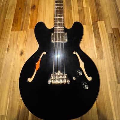 1997 Epiphone Rivoli Bass – Ebony Black Semi-Hollow, Cream Binding, Excellent Condition + Custom Strap & New Case image 2