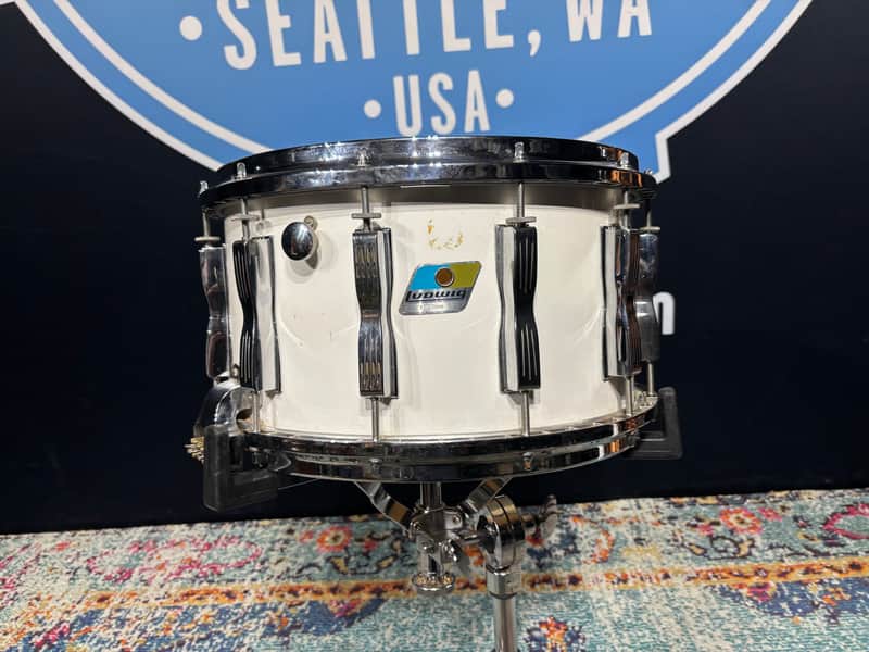 Ludwig - 8x14" 1970s 12 Lug Coliseum Classic Snare Drum, White Cortex image 1
