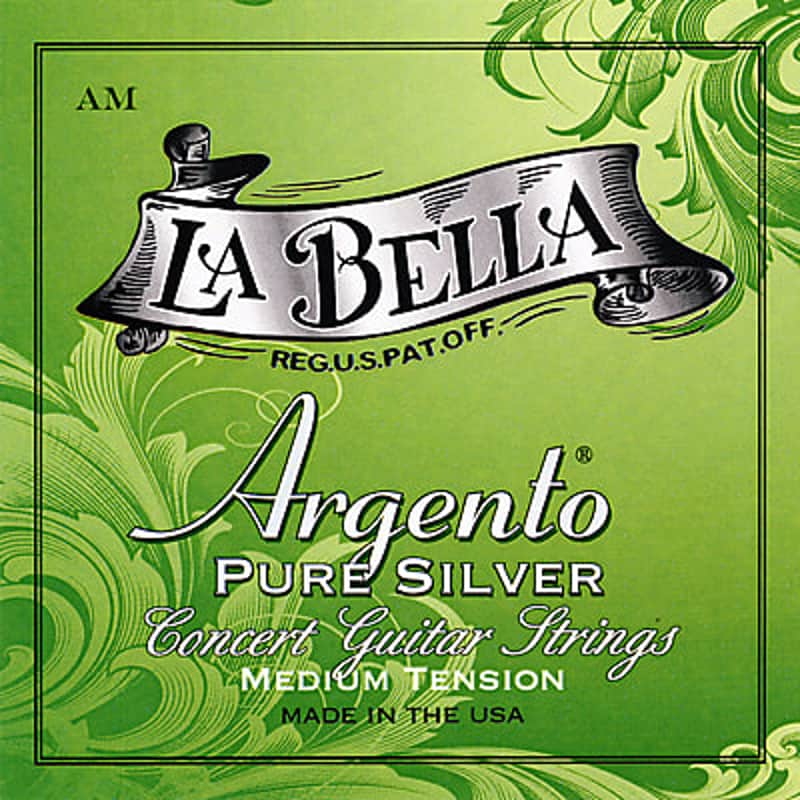 La Bella Argento AM Pure Silver Medium Tension Classical Guitar Strings, Full Set image 1