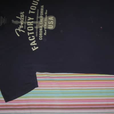 pre-owned / worn genuine Fender - Fender Factory Tour (Corona, California USA) - short sleeve T-Shirt, Men's X-Large (XL) Navy Blue with Creme & Gray Graphic, 100% preshrunk cotton, late 2000s to early - mid 2010s image 9