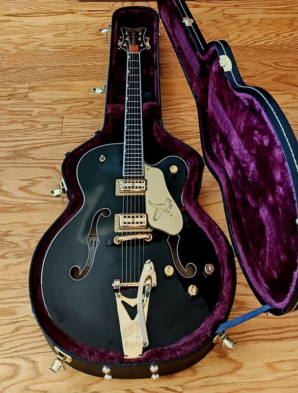 Gretsch G6136T-BLK Players Edition Falcon with String-Thru Bigsby Upgraded Pickups- Black image 1
