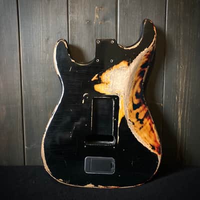 Relic Stratocaster body - Black over Three Tone Sunburst Alder strat body, Jozo Reece guitars image 2