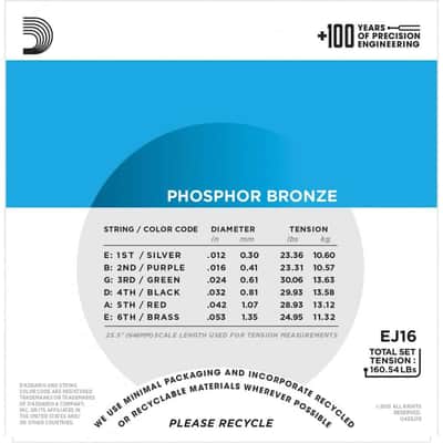 D'Addario EJ16 Phosphor Bronze Acoustic Guitar Strings, Light, 12-53 image 12