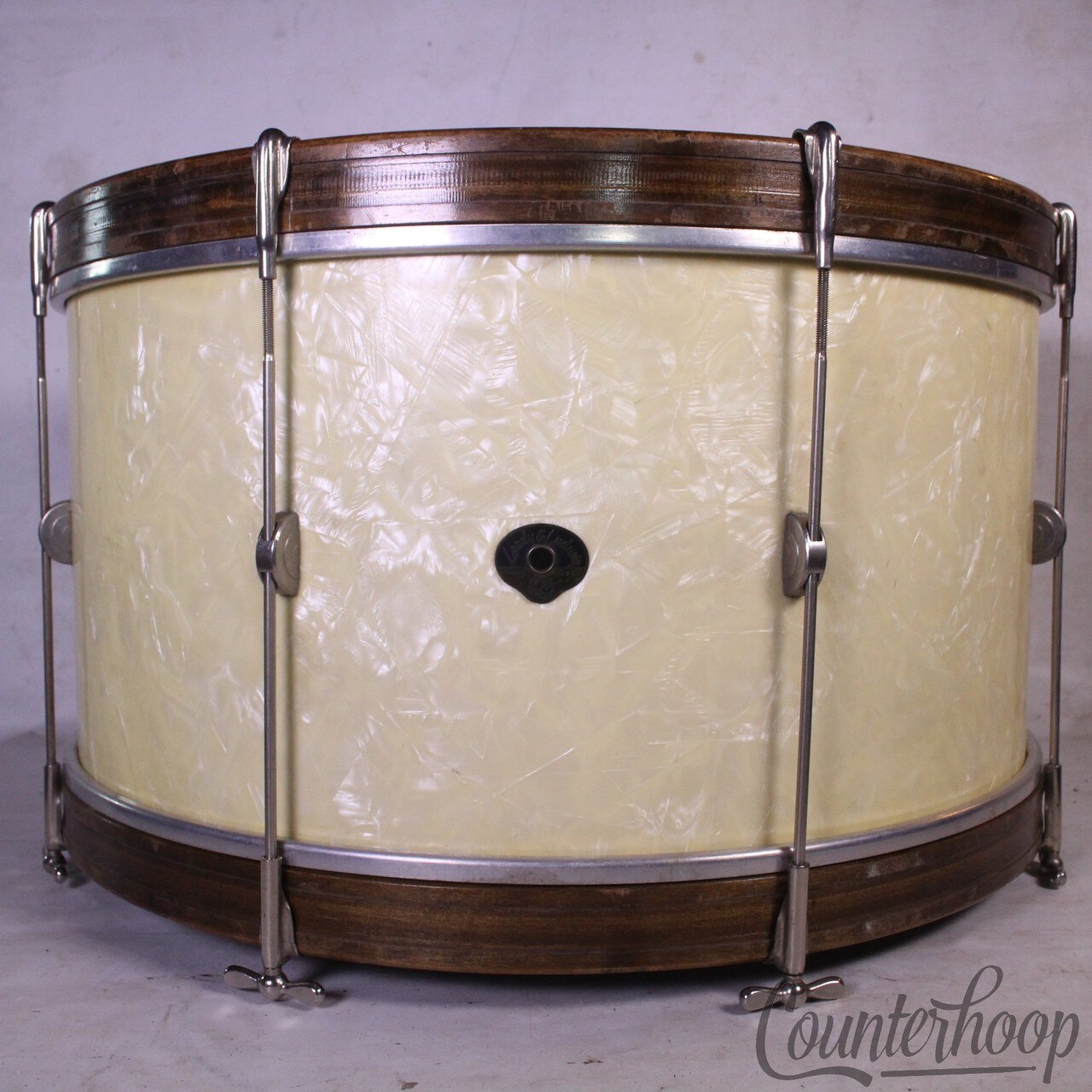 Leedy&Ludwig 24x12"Virgin Bass Drum WMP White Marine Pearl Wood-Hoops 50s Maple — main photograph