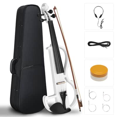Cxxss Full Size 4/4 Bunnel Edge Electric Silent Violin with Case Bow Rosin Headphone Connecting Line White image 1