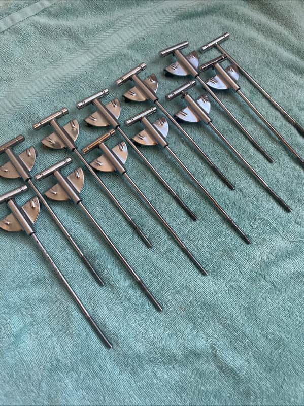 Del Rey MIJ Lot of 12 Bass Drum T tension rods + 11 claws 70s - Chrome image 1
