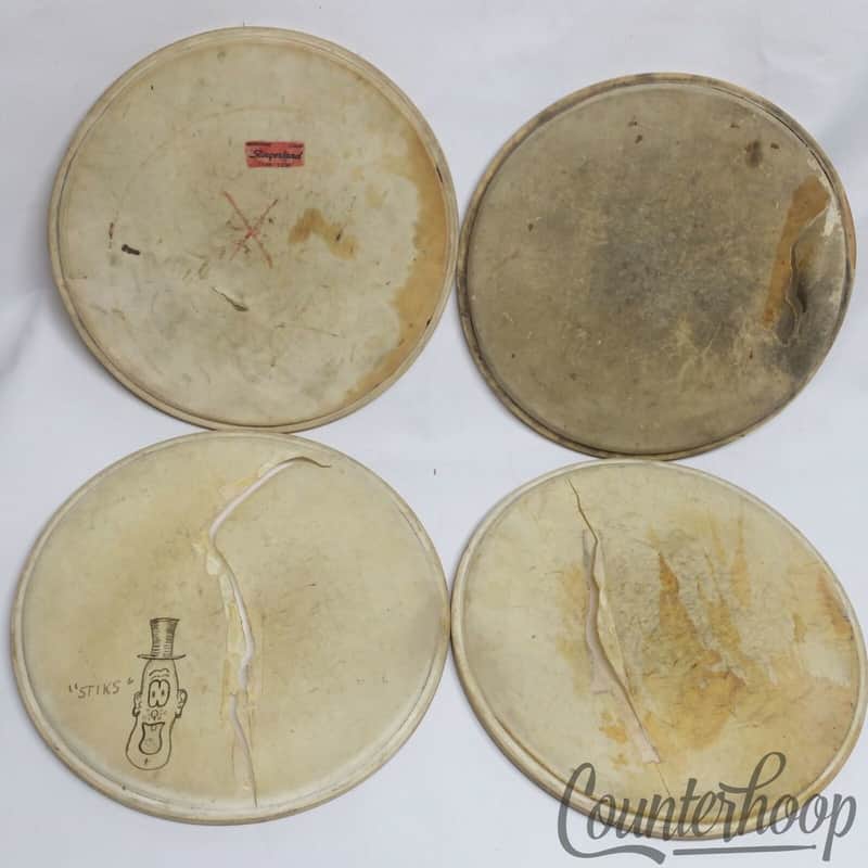 *Slingerland 4x 12" Calf Skin Tom Drum Heads Maple Flesh Hoops Parts Vintage 50s image 1