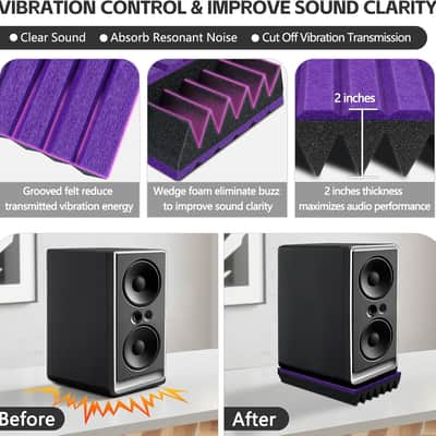 Speaker Isolation Pads for 3–4.5 Inch Studio Monitors – Acoustic Foam Wedge Riser Mats with Felt Surface for Desktop Speakers, Subwoofer, Bass Speakers & Home Theater Audio image 3