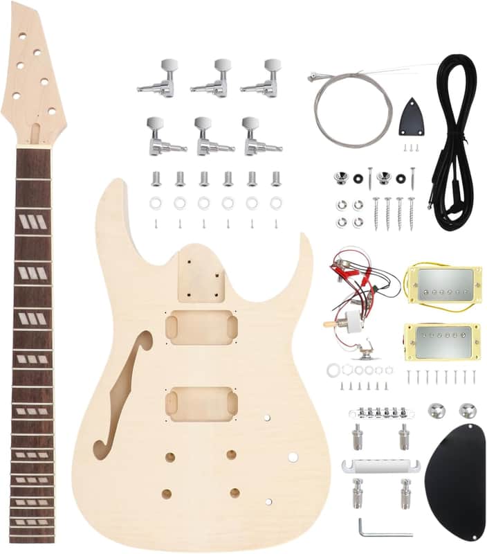 DIY Electric Guitar Kit Beginner Kit 6 String Right Handed with Flamed Maple Veneer Top Basswood Body Hard Maple Neck Rosewood Fingerboard Chrome Hardware image 1