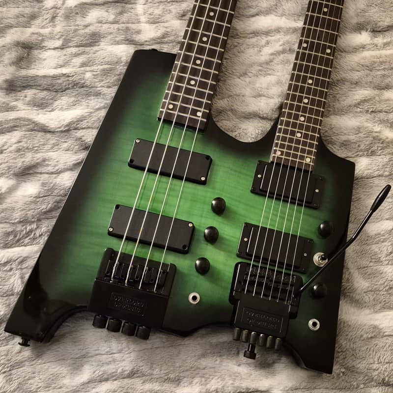 Overlord of Music Double Neck Headless Bass and Electric Guitar - 2020s - Green Burst image 1