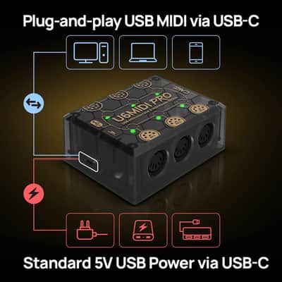 U6MIDI Pro - MIDI Interface with Router, Mapper, and Filter - Plug-and-play USB MIDI for computers - Standalone 3-in-3-out MIDI for Merge, Split, Thru image 3