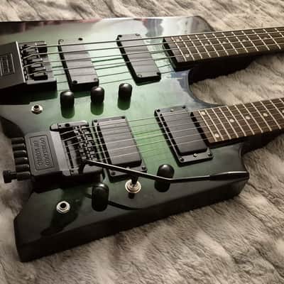 Overlord of Music Double Neck Headless Bass and Electric Guitar - 2020s - Green Burst image 5