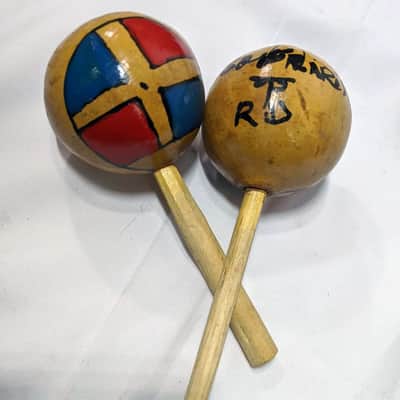Handmade Traditional Wooden Maracas - Blue & Red image 1
