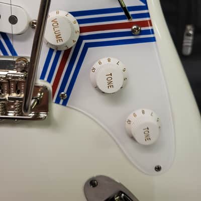 Video Demo 2021 Mint BiLT White Red Blue Stripe MERC Model Lindy Fralin Blues Pickups Trem Custom Design Pro Setup BiLT Gigbag image 4
