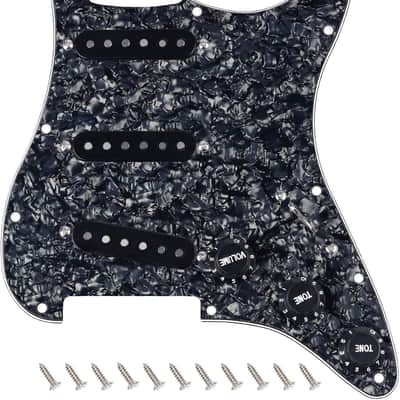 4Ply Loaded SSS Pickguard Vintage Hot F '50s Tones Prewired Strat Pickguard with Staggered Alnico 5 Fiber Bobbin SSS Single Coil Pickups for Fender Stratocaster ST JT/HBZC-02 Black Pearl image 1
