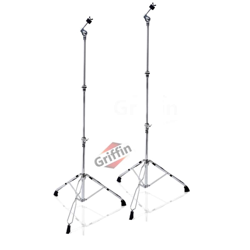 Griffin Straight Cymbal Stand (2 Pack) - Double Braced Legs, Slip-Proof Gear Holder Light-Duty for Mobile Drummers Percussion Drum Hardware Set for Mounting Crash, Ride & Splash Cymbals image 1