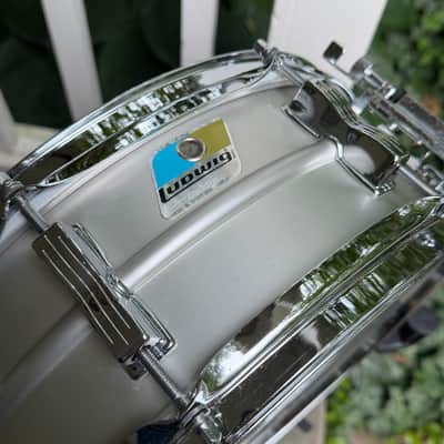 All Original Ludwig Acrolite 5x14" 8-Lug Aluminum Snare Drum w/ Rounded Blue/Olive Badge image 4