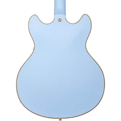 D'Angelico Deluxe Series Limited Edition DC Non F-Hole Semi-Hollowbody Electric Guitar Regular Matte Powder Blue Tortoise Pickguard image 2