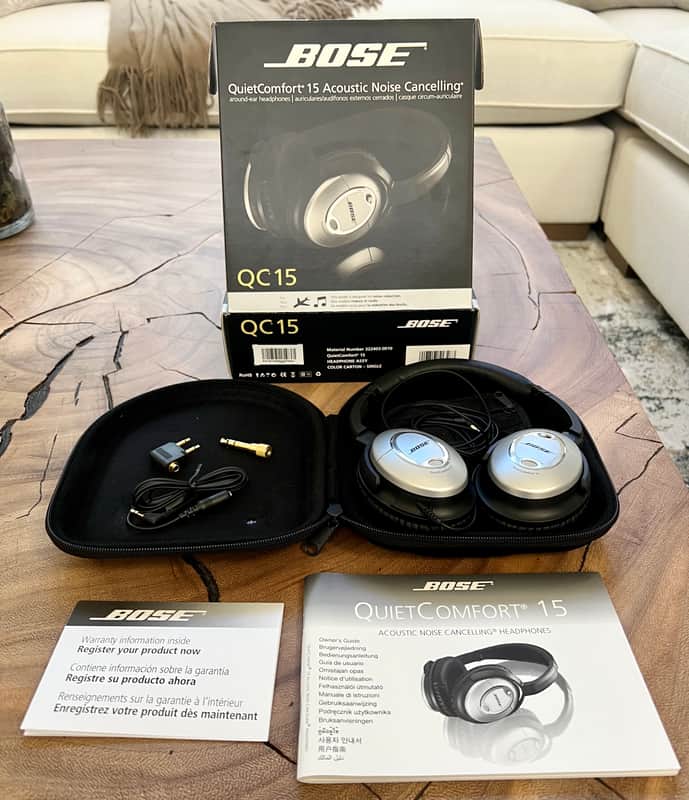Bose QC15 Quiet Comfort 15 Acoustic Noise Cancelling Headphones w/ Case, Box & Manual Not Working image 1