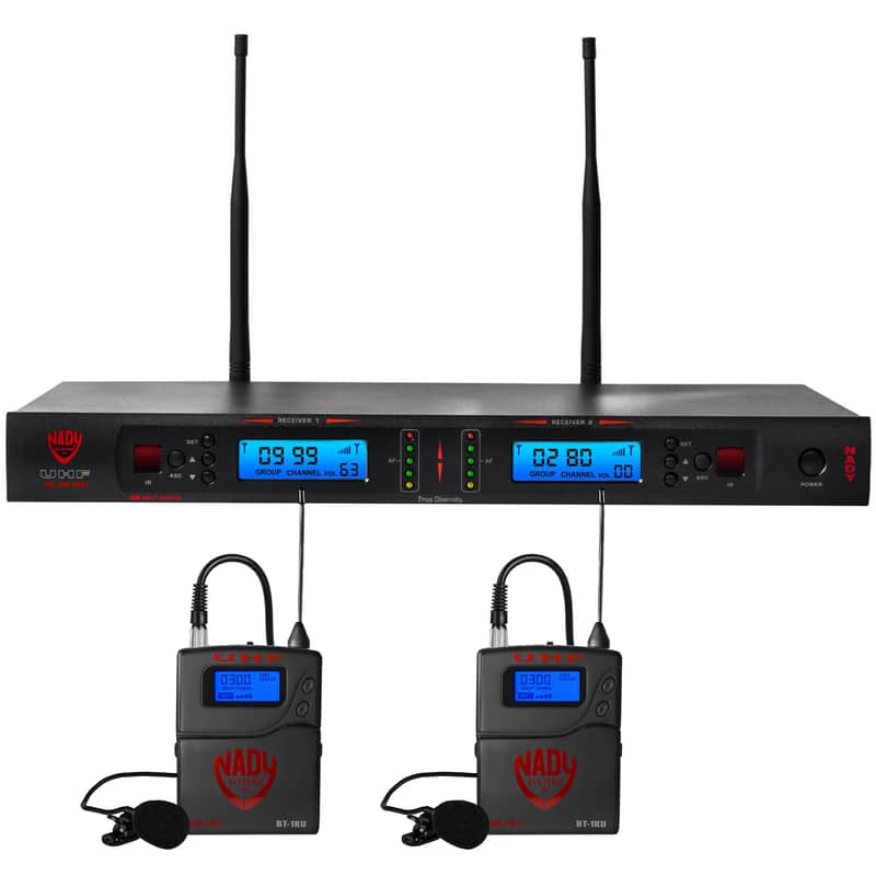 Nady 2W-1KU LT Dual True Diversity 1000-Channel UHF Wireless Lavalier Microphone System image 1