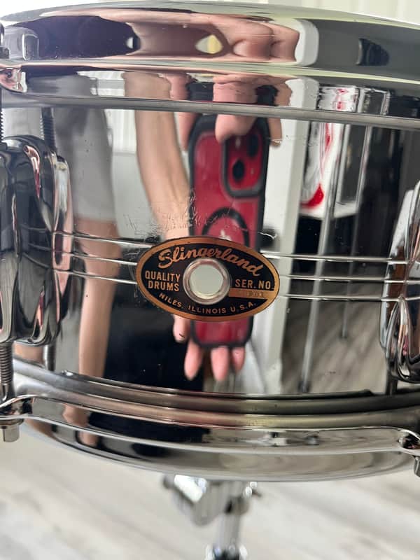 Slingerland No. 130 Gene Krupa Sound King 5x14" 8-Lug Chrome Over Brass Snare Drum with Zoomatic Strainer 1963 - 1977 - Chrome image 1
