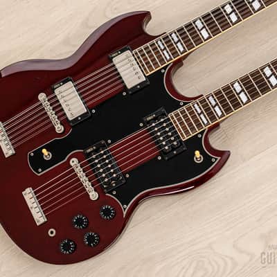 1990s Burny RSG-140 Vintage Double Neck SG, 6 & 12 String Guitar Cherry w/ Case & Tags, Japan image 1