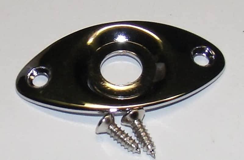 Chrome Oval Jack Plate & Screws for Electric Guitar. image 1