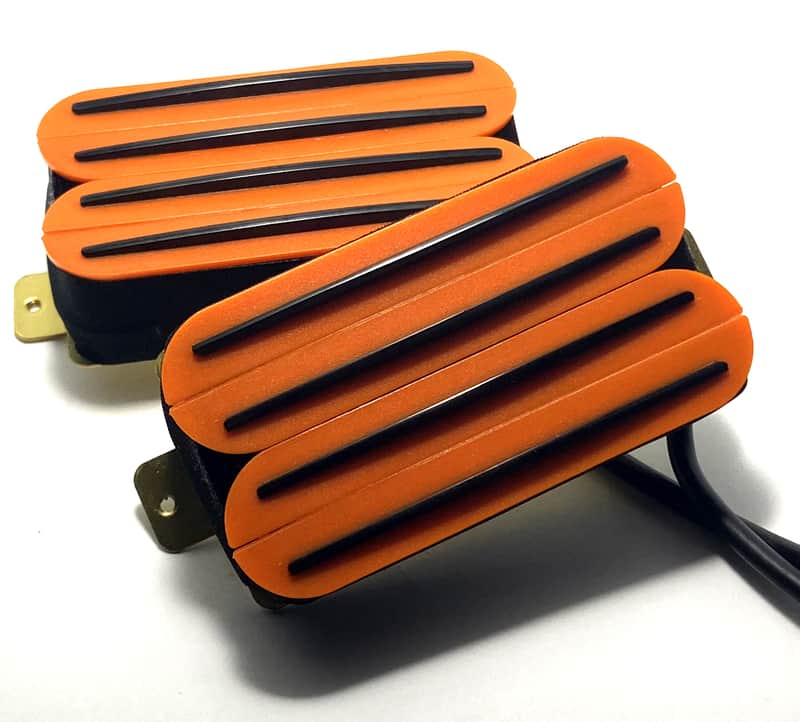 Dragonfire Quad Rail Humbuckers, Hot Overwound 23K Rails Pickup Set ~ Orange with Black Rails image 1