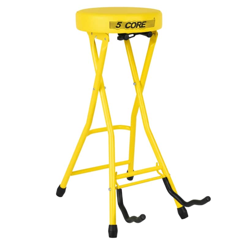 5Core Guitar Stool 3.15" Padded Chair Foldable Heavy Duty Music Seat Built in Foot Rest Guitar Stand - Yellow image 1
