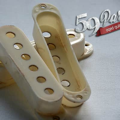 Set of 3 Hand Aged Fender pickup covers Aged White, relic, aged, Stratocaster, 59 Parts. image 1